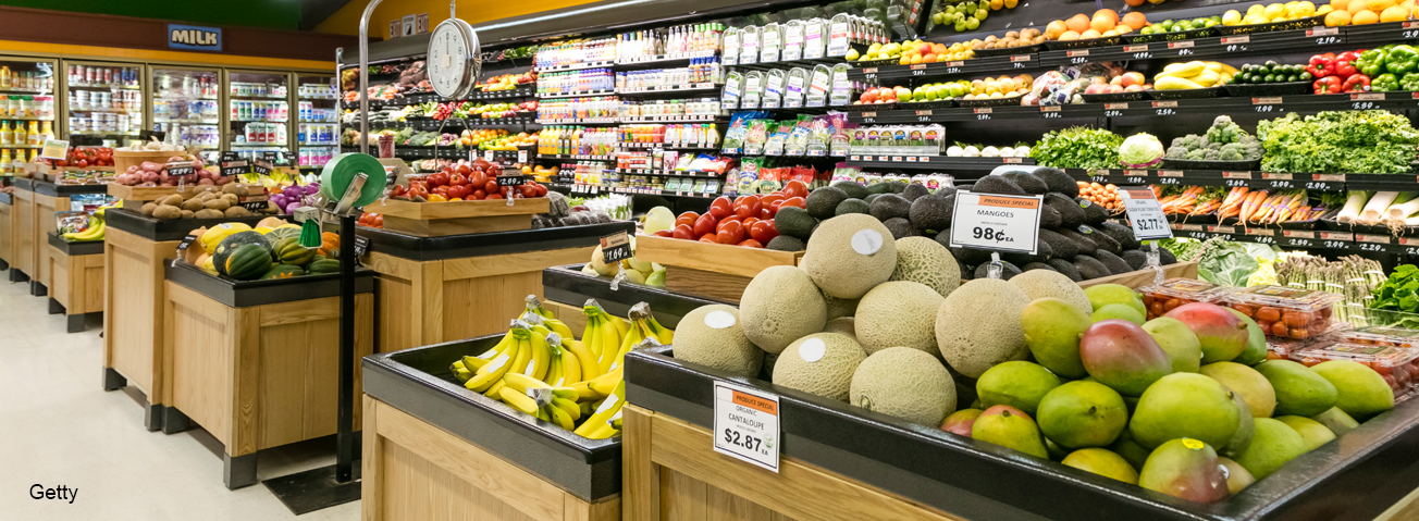 Produce section in a supermarket