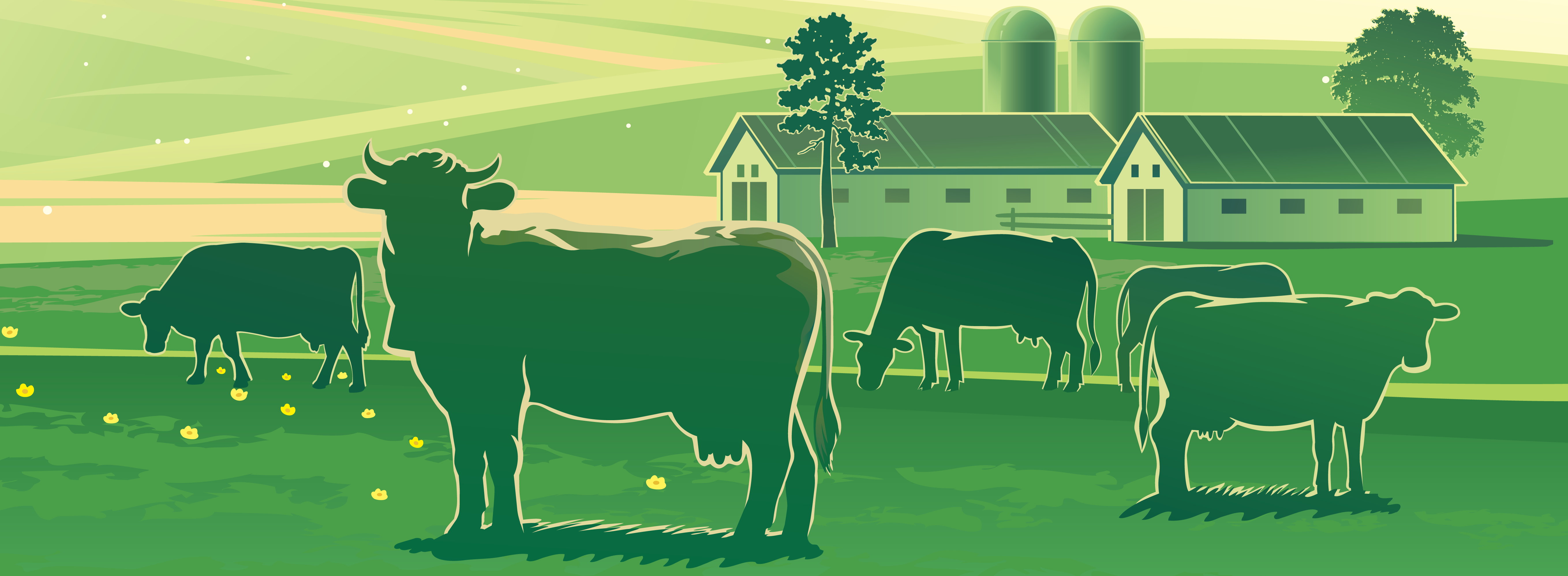 Graphic of cattle grazing on a farm.