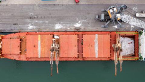 Aerial view of ship at port