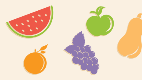 Graphic design depicting various fruits and vegetables