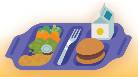 Graphic design of a plate of food on a school meal tray.