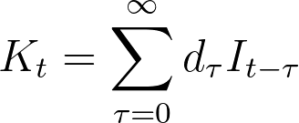 Equation: K_t=\sum_{\tau=0}^{\infty }d_\tau I_{t-\tau}