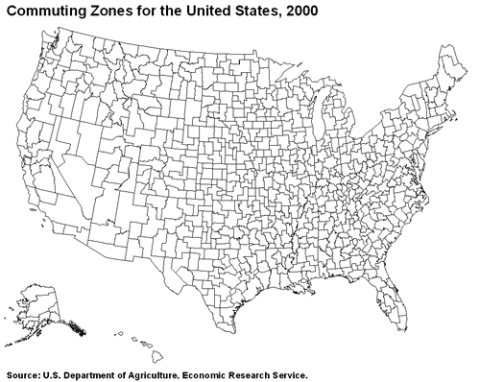 Commuting Zones for the United States Map, 2000