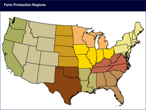 U.S. State Older Farm Production Regions Map