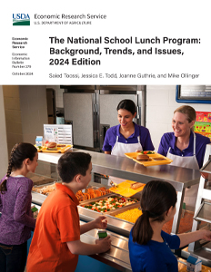 This is the cover image for the The National School Lunch Program: Background, Trends, and Issues, 2024 Edition report.